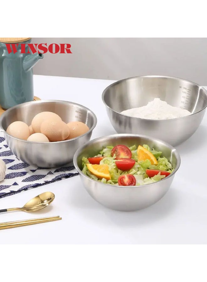 Winsor طقم وعاء خلط WINSOR 3 قطع – أوعية من الفولاذ المقاوم للصدأ للتداخل للطهي | وعاء خبز | أوعية تقديم للسلطة والحبوب والشوربة والمعكرونة والفواكه | WR80835 - Image 5